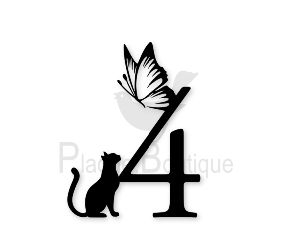 Numéro de maison 4 avec Chat et Papillon