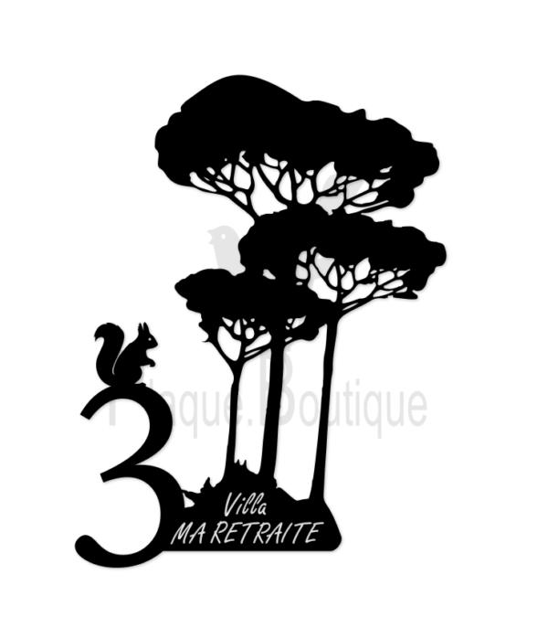 Numéro de maison 3 Pins et Ecureuil