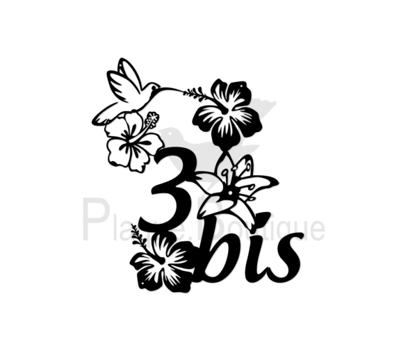 Numéro de Maison colibri en inox noir, personnalisé, format 40 X 36