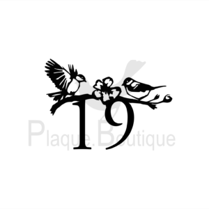 Numéro de Maison en inox noir, Oiseaux sur une Branche