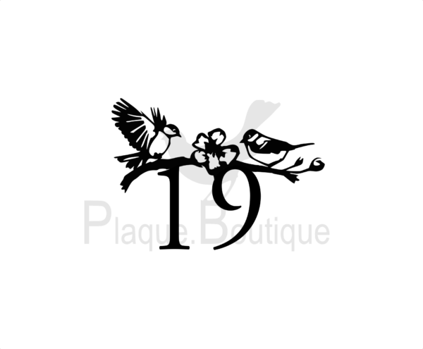 Numéro de Maison en inox noir, Oiseaux sur une Branche